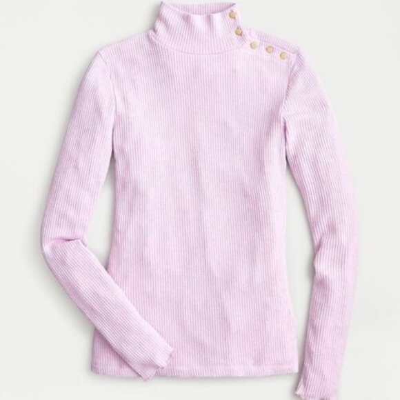 J. Crew Sweaters - New J.Crew AE780 Button Shoulder Ribbed Turtleneck Top Pullover Purple Lilac XS